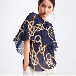 Zara size small Sheer nautical Rope Pattern top in Navy